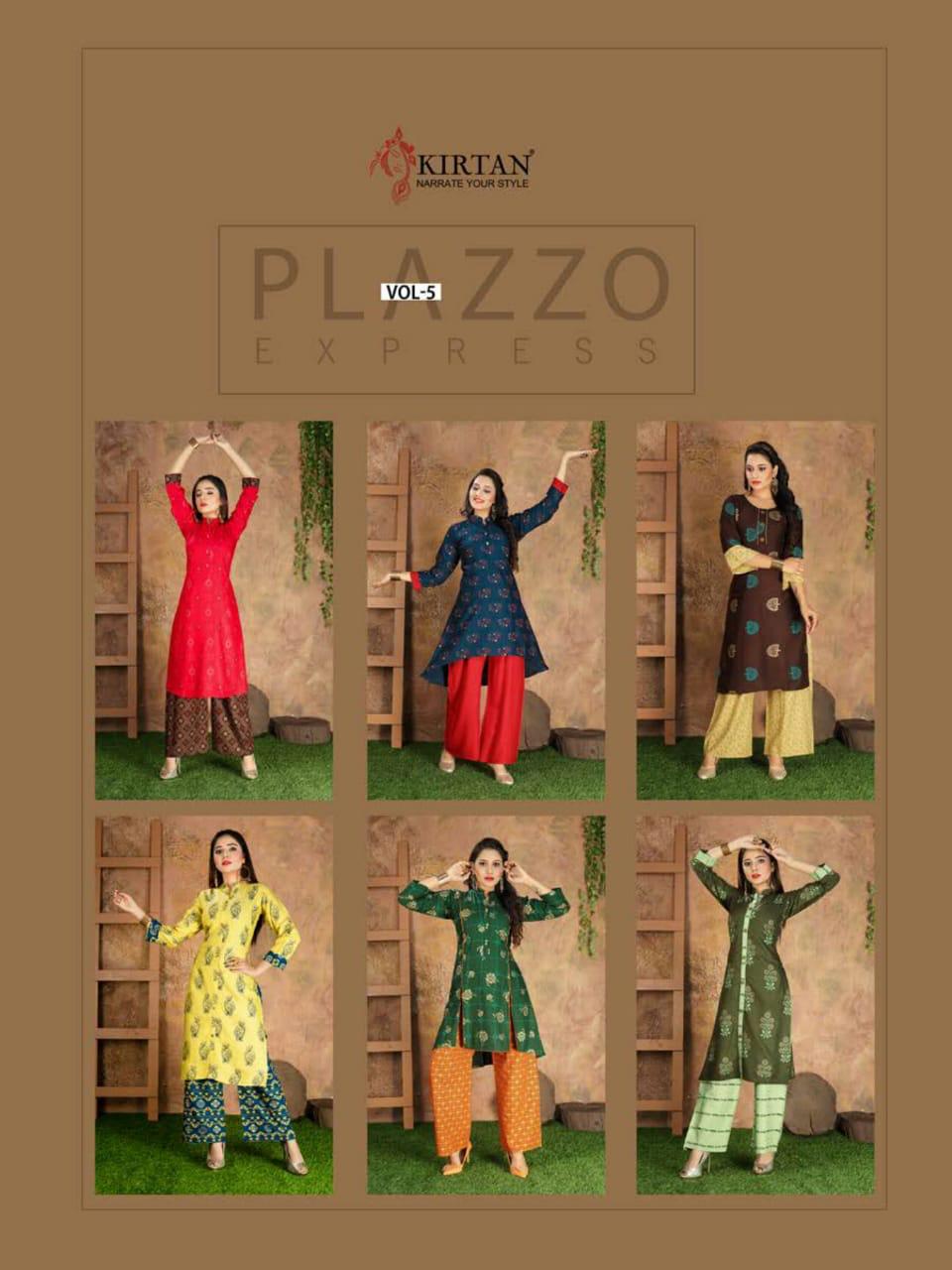 Kirtan Plazzo Express Fancy Designer Regular Wear Rayon Printed Kurti With Bottom Collection
